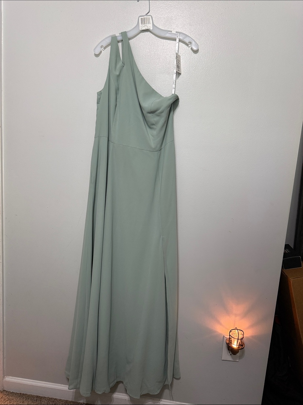 One-Shoulder Sage Green Evening Gown